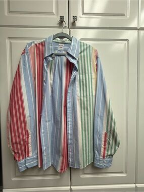 Brooks Brothers Multi-Stripe Cotton Button-Down — Red, Blue, Green, Cream